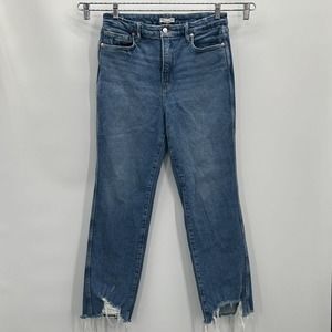 Good American Straight Leg Denim Blue Jeans Women’s 10/30 (30/27) Raw Hem High